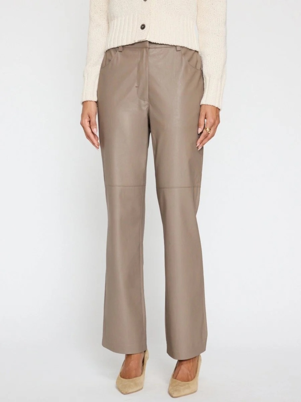 Brochu Walker The Lara Vegan Leather Pant in Brume Taupe Size Small Straight Leg